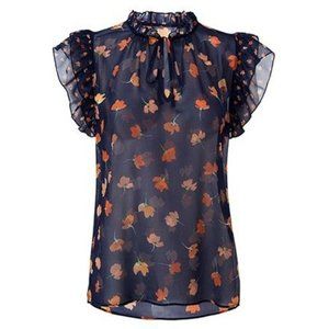 cabi Spring Blouse -- Navy/floral -- Ruffle Cap Sleeves - Small
